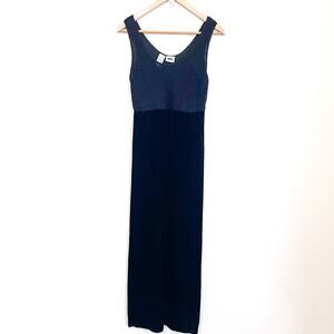 Vintage Y2K DKNY Whimsigoth Bead Silk Velvet Maxi Dress Gown Size 2 Black Glam